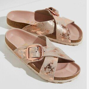 BIRKENSTOCK Siena Big Buckle Suede Washed Metalic Rose Gold Sandals 39 (8-8.5)